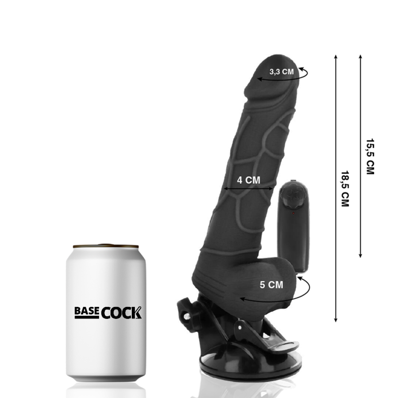 BASECOCK - VIBRADOR REALÍSTICO COM CONTROLE REMOTO PRETO 18,5 CM -O- 4CM