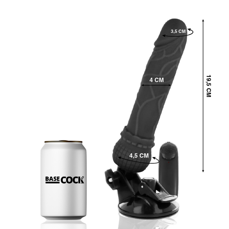 BASECOCK - VIBRADOR REALISTA CONTROLE REMOTO PRETO 19,5 CM -O- 4 CM