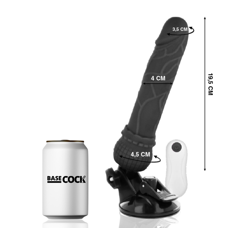 BASECOCK - VIBRADOR REALISTA CONTROLE REMOTO PRETO 19,5 CM -O- 4 CM