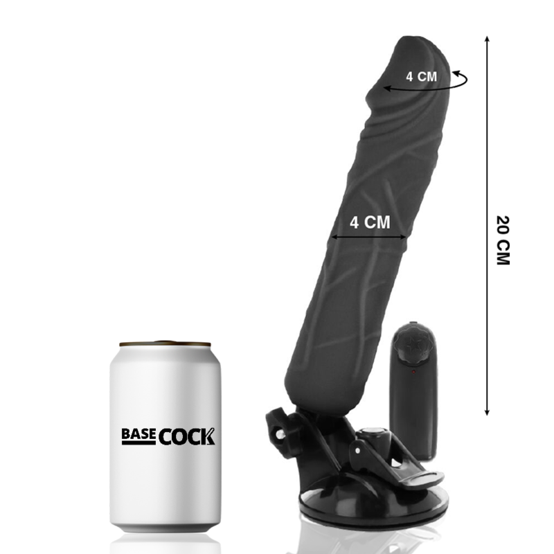 BASECOCK - VIBRADOR REALISTA CONTROLE REMOTO PRETO 20 CM -O- 4 CM