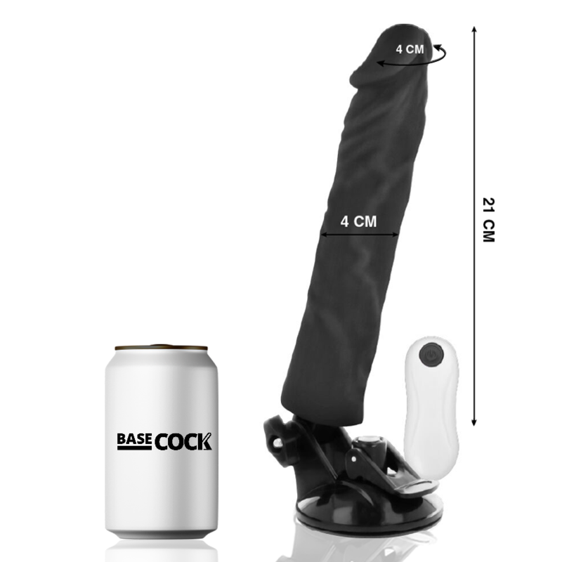 BASECOCK - VIBRADOR REALISTA CONTROLE REMOTO PRETO 21 CM -O- 4 CM