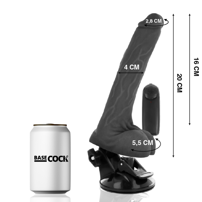 BASECOCK - VIBRADOR CONTROL REMOTO NEGRO REALISTA CON TESTICULOS 20 CM -O- 4 CM