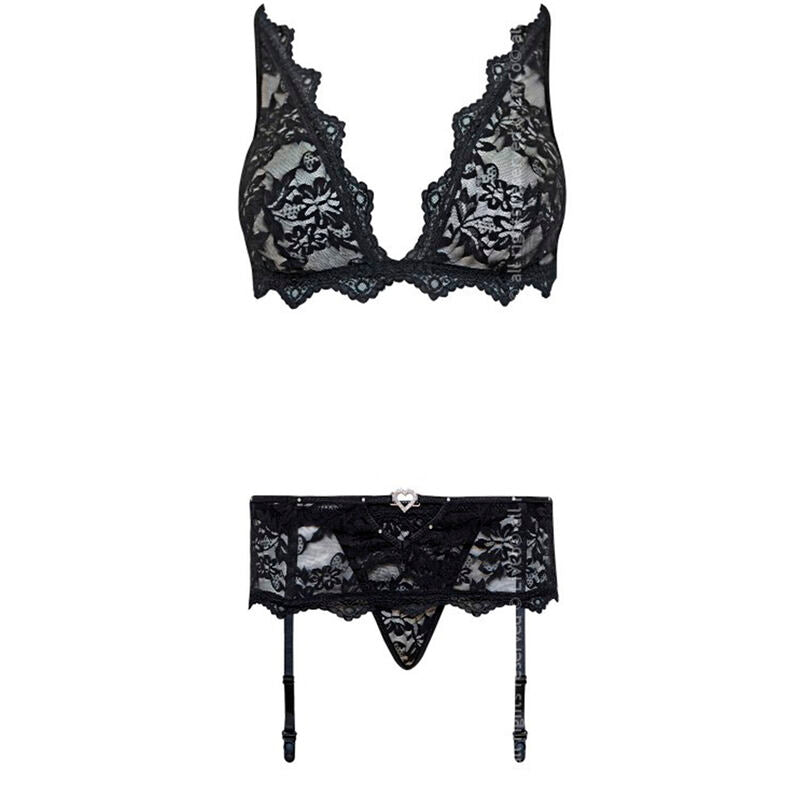 LIVCO CORSETTI FASHION - BELITA LC 90231 SUJETADOR + BRAGUITA + LIGUERO NEGRO L/XL