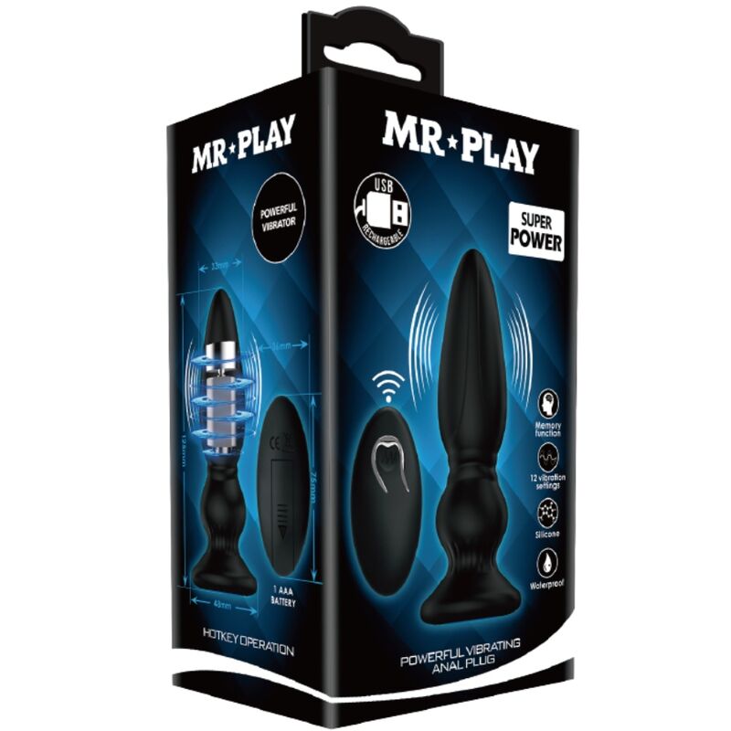 MR PLAY - PLUG ANAL COM CONTROLE REMOTO E VIBRADOR PODEROSO PRETO