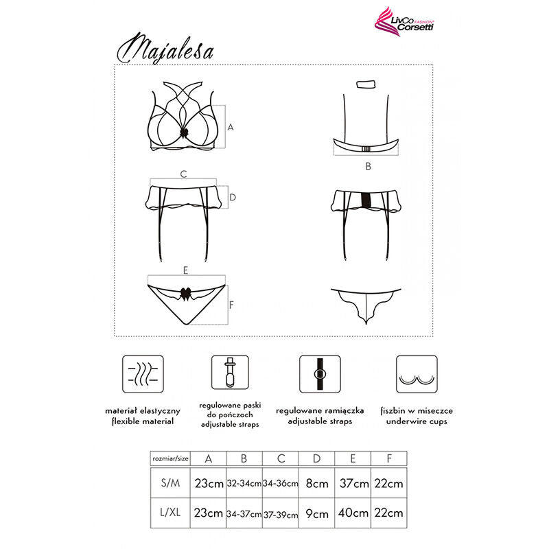 LIVCO CORSETTI FASHION - MAJALESA LC 90526 SUJETADOR + LIGUERO + PANTY NEGRO L/XL