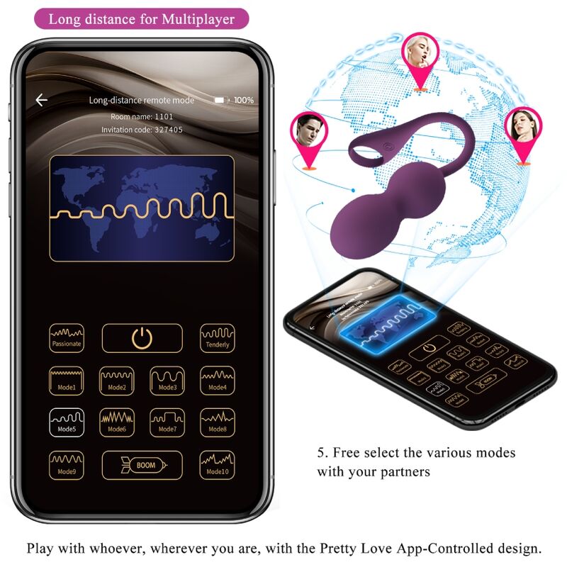 PRETTY LOVE - CONTROLE REMOTO DO APLICATIVO ELVIRA KEGEL BALLS ROXO