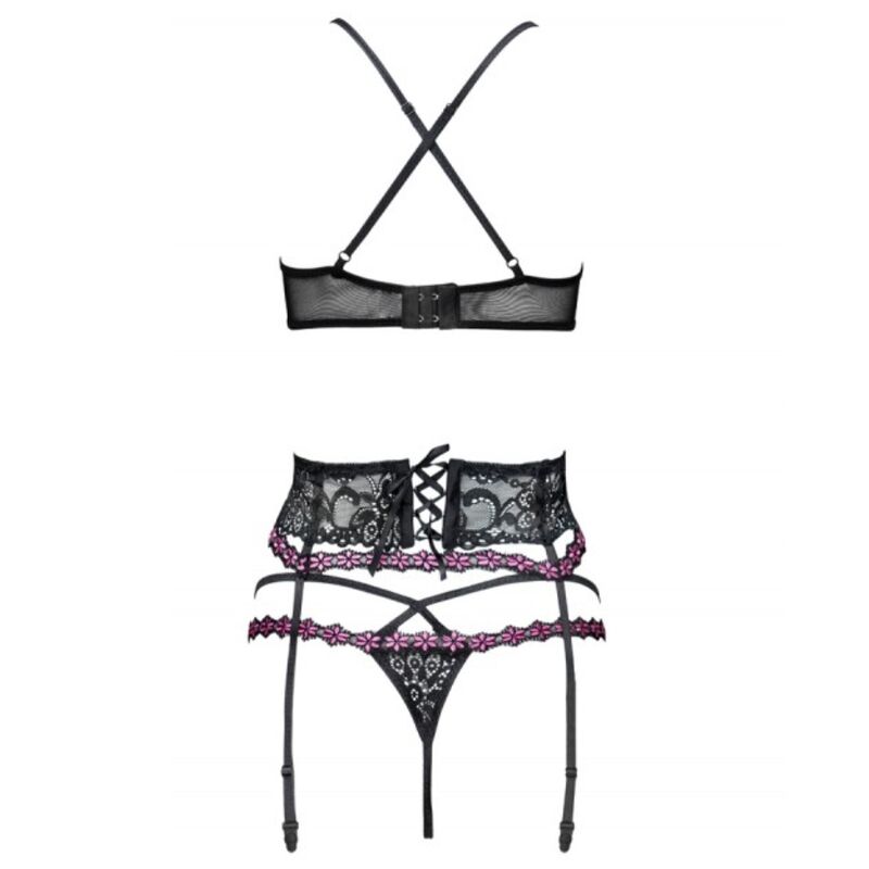 LIVCO CORSETTI FASHION - SNEHANA LC 90443 SUTIÃ + CINTA LIGA + CALCINHA PRETA L/XL