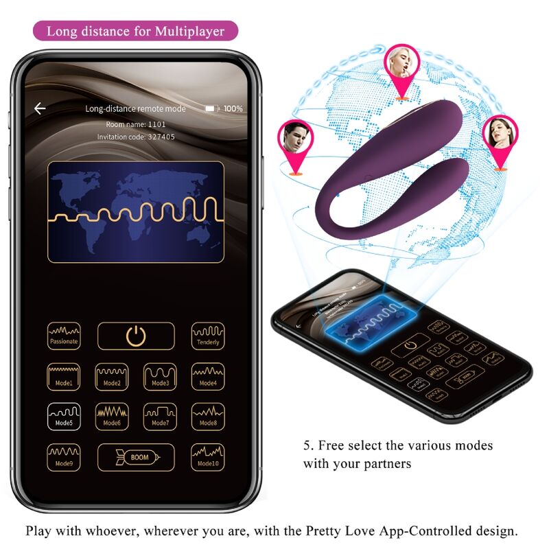 PRETTY LOVE - VIBRADOR GLOBAL DUPLO PRAZER AUGUST REMOTE