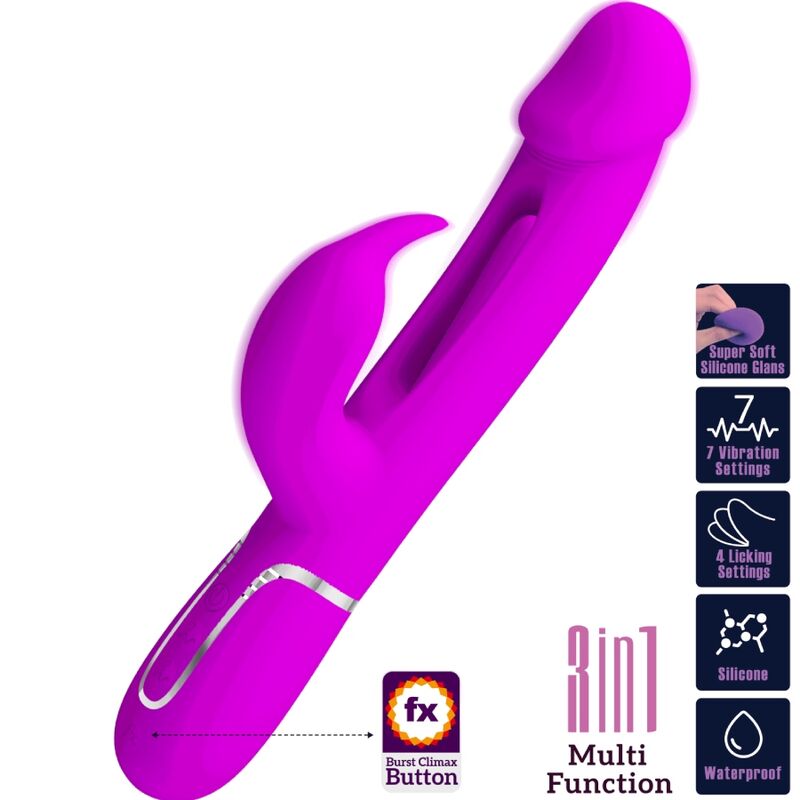PRETTY LOVE - KAMPAS RABBIT 3 EM 1 VIBRADOR MULTIFUNCIONAL COM LÍNGUA FÚCSIA