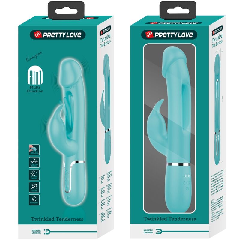 PRETTY LOVE - KAMPAS RABBIT 3 EM 1 VIBRADOR MULTIFUNCIONAL COM LÍNGUA VERDE ÁGUA