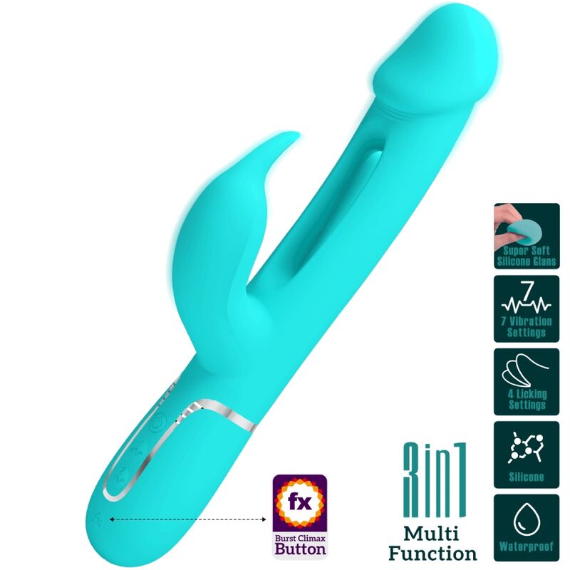 PRETTY LOVE - KAMPAS RABBIT 3 EM 1 VIBRADOR MULTIFUNCIONAL COM LÍNGUA VERDE ÁGUA