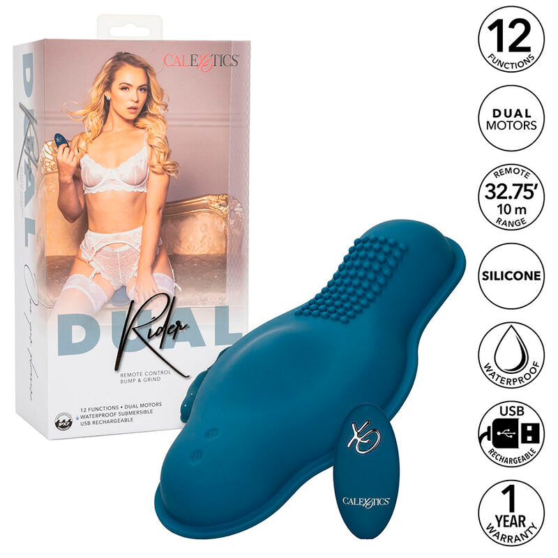 CALEXOTICS - MASAJEADOR DE JINETE DOBLE MOTOR CONTROL REMOTO AZUL