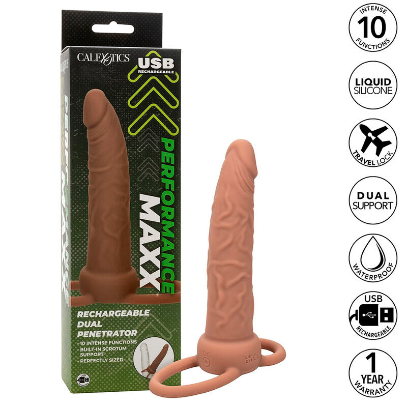 CALEXOTICS - PERFORMANCE MAXX RECARGABLE DOBLE PENETRADOR PIEL MARRÓN