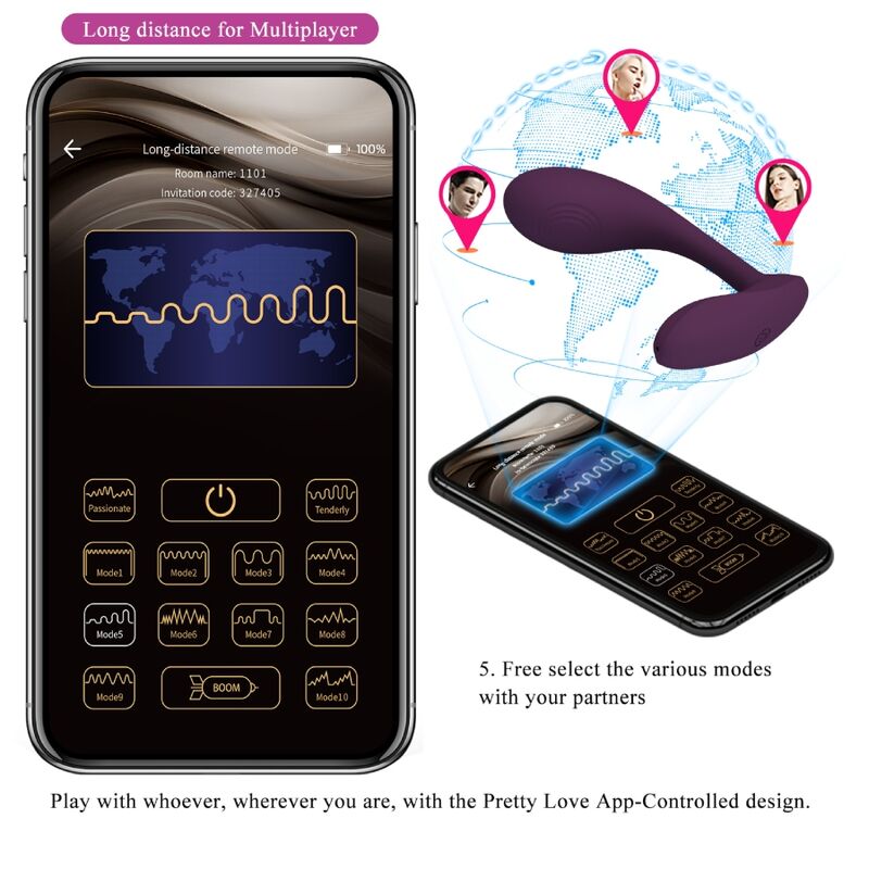 PRETTY LOVE - BAIRD G-SPOT 12 VIBRAÇÕES RECARREGÁVEIS LILA APP