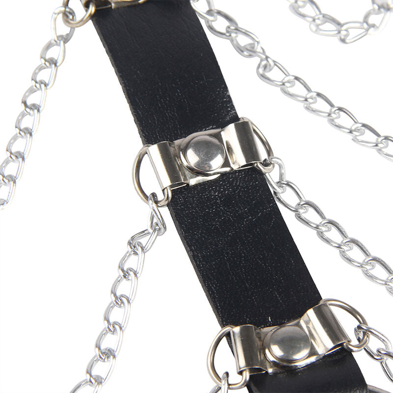SUBBLIME - ARNÉS DE PECHO CADENAS DE CUERO NEGRO TALLA ÚNICA