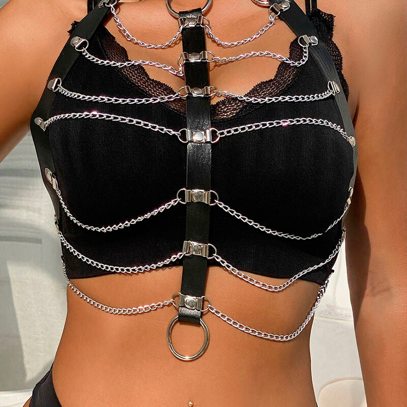 SUBBLIME - ARNÉS DE PECHO CADENAS DE CUERO NEGRO TALLA ÚNICA