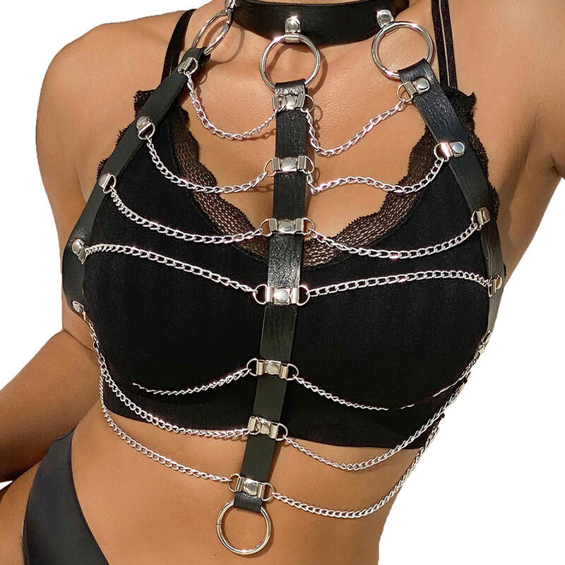 SUBBLIME - ARNÉS DE PECHO CADENAS DE CUERO NEGRO TALLA ÚNICA