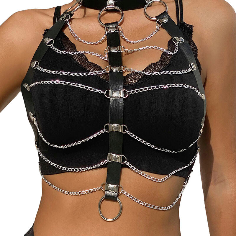 SUBBLIME - ARNÉS DE PECHO CADENAS DE CUERO NEGRO TALLA ÚNICA