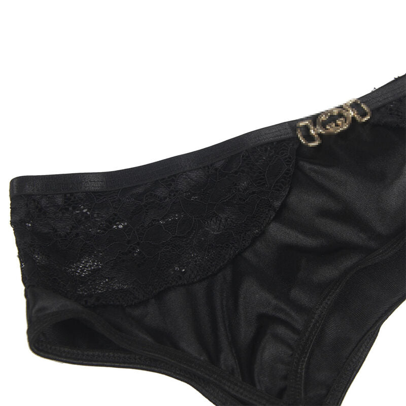 SUBBLIME - SET DE 3 PIEZAS SUJETADOR + TANGA + LIGA DE ENCAJE NEGRO L/XL