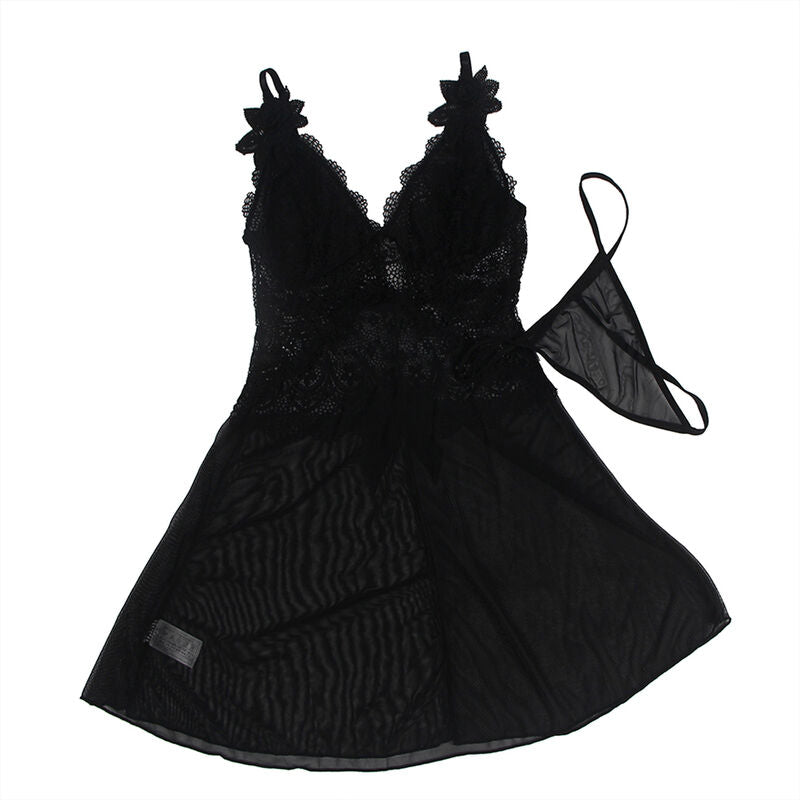SUBBLIME - BABYDOLL EM TECIDO DE TULE COM DETALHE DE RENDA E FLOR PRETO G/GG