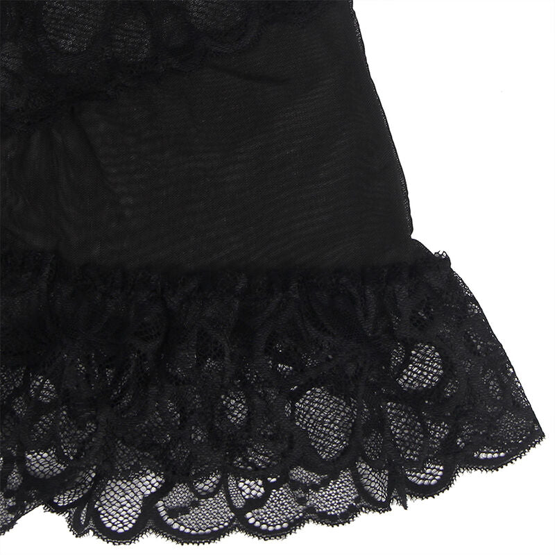 SUBBLIME - BABYDOLL COM ALÇAS AJUSTÁVEIS E RENDA TRANSPARENTE ESTAMPA FLORAL PRETA L/XL