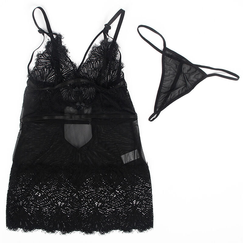SUBBLIME - BABYDOLL COM ALÇAS DE RENDA AJUSTÁVEIS PRETO L/XL