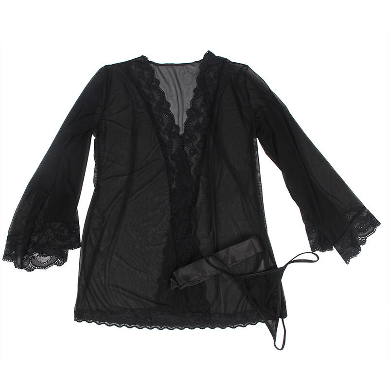 SUBBLIME - ROBE DE TECIDO TRANSPARENTE COM DETALHE DE RENDA PRETO G/GG