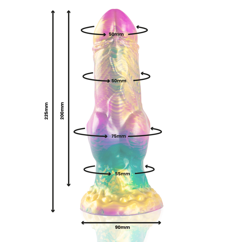 ÉPICO - DILDO DE ÍRIS COM TESTÍCULOS DE PRAZER EM FORMA DE ARCO-ÍRIS