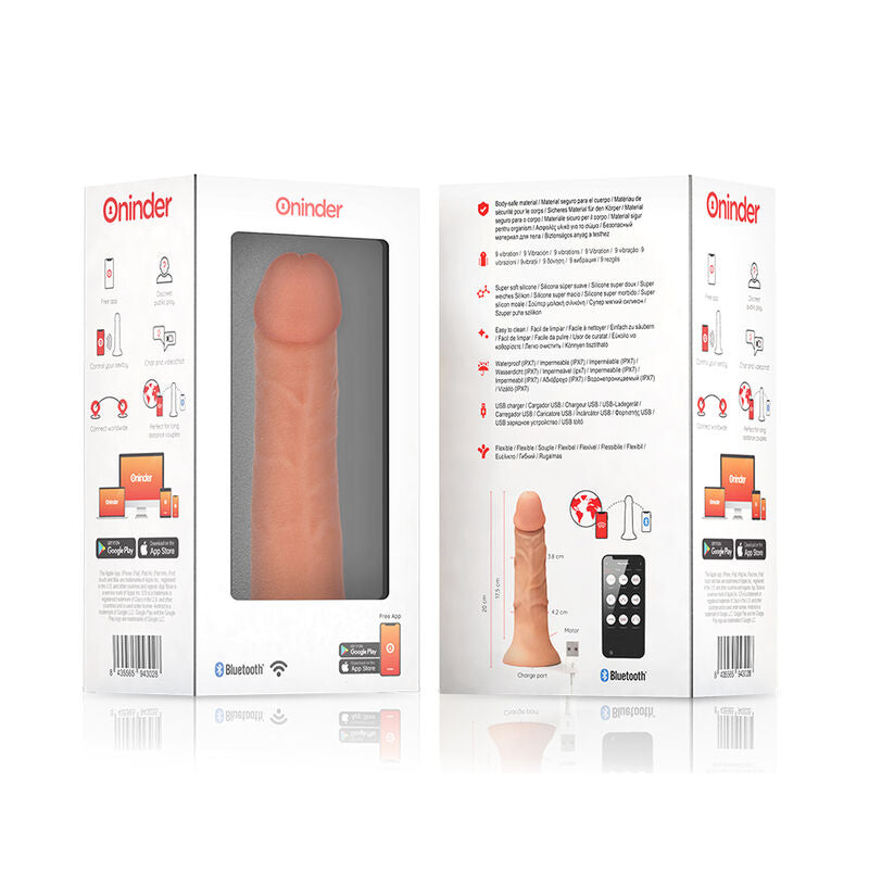 ONINDER - VIBRADOR MÉDIO BOGOTÁ DILDO 9 VELOCIDADES NATURAL 20 CM -O- 4,2 CM - APLICATIVO GRÁTIS