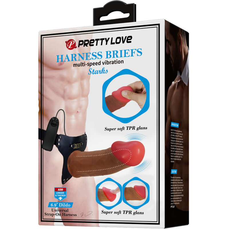 PRETTY LOVE - STARKS HARNESS BRIEFS DILDO DE VIBRAÇÃO MULTI-VELOCIDADE 17,5 CM MARROM CLARO