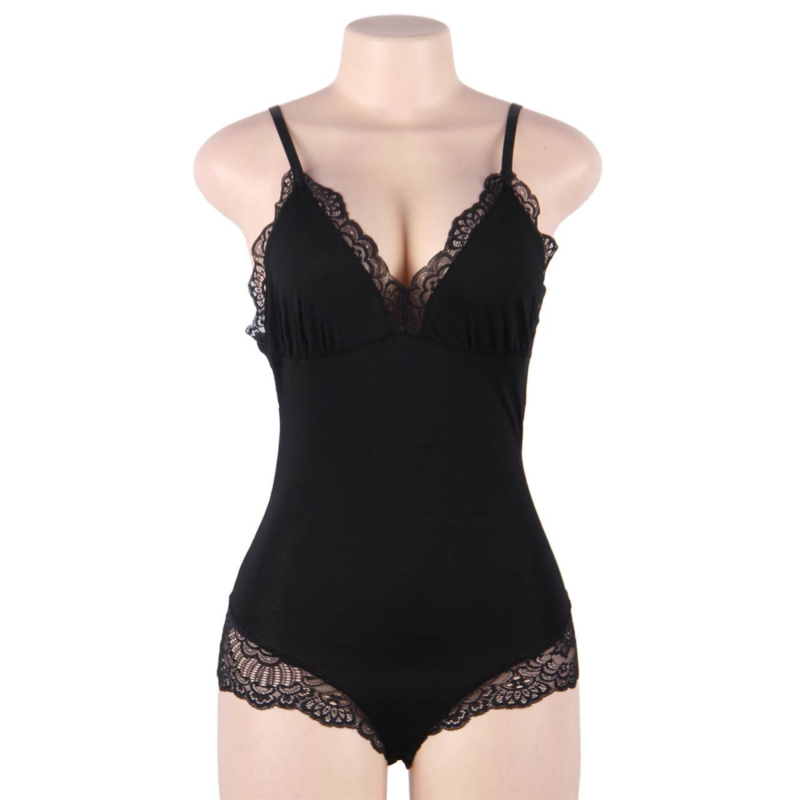 SUBBLIME - TEDDY CON DETALLES DE ENCAJE FLORAL NEGRO S/M