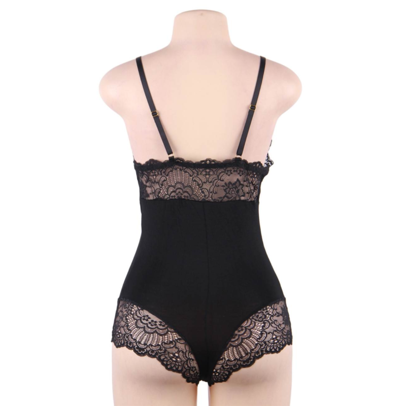 SUBBLIME - TEDDY CON DETALLES DE ENCAJE FLORAL NEGRO S/M