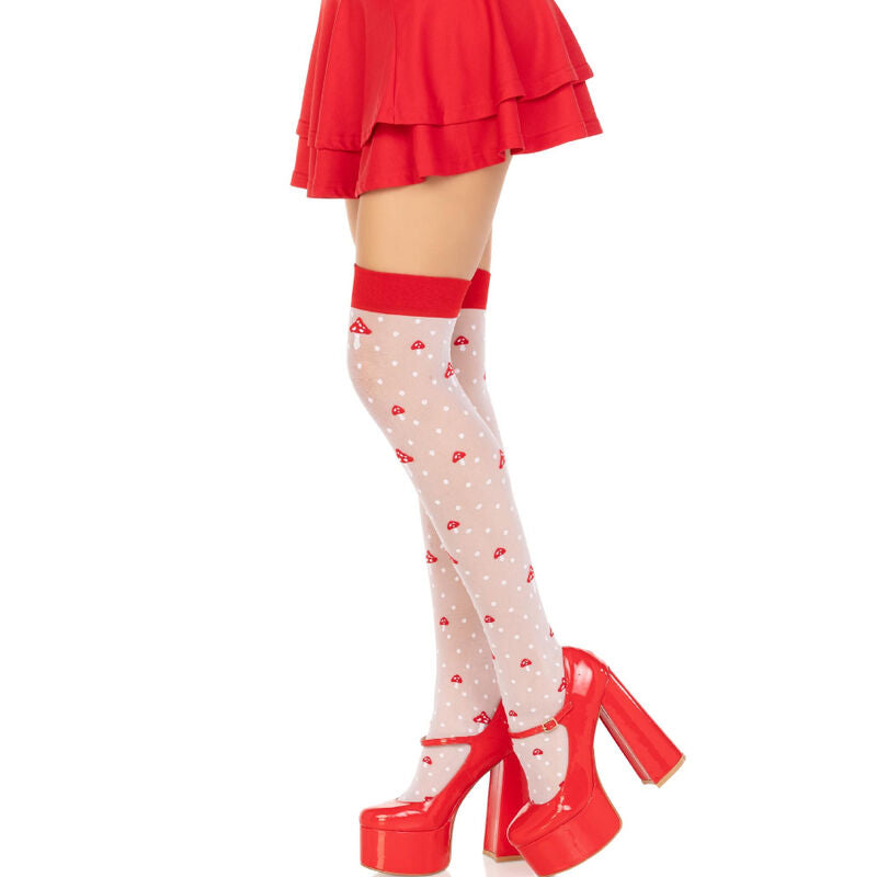 LEG AVENUE - MEIAS ALTAS COGUMELO VERMELHO/BRANCO