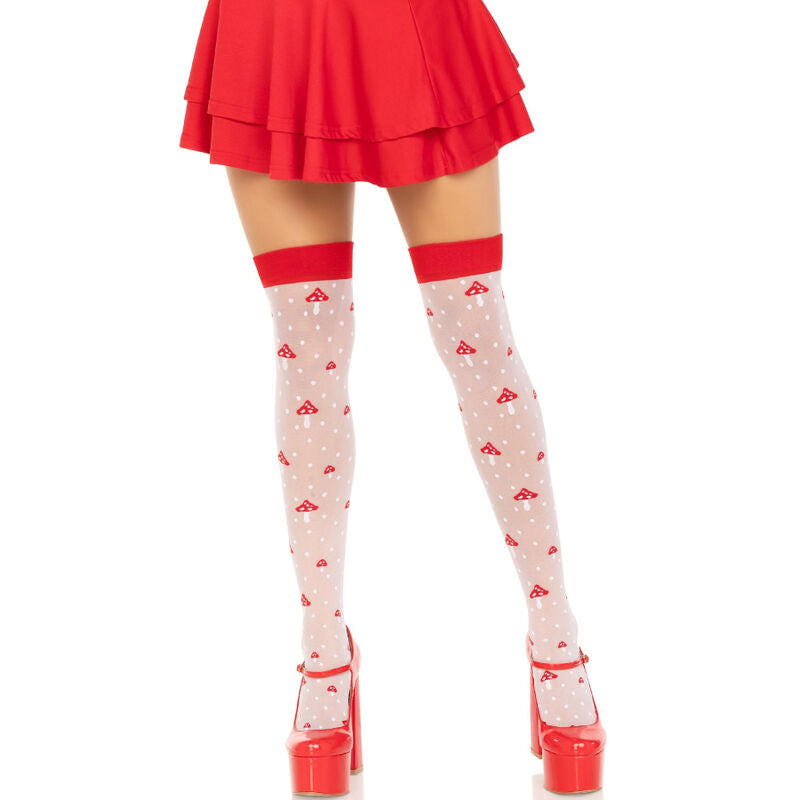 LEG AVENUE - MEIAS ALTAS COGUMELO VERMELHO/BRANCO