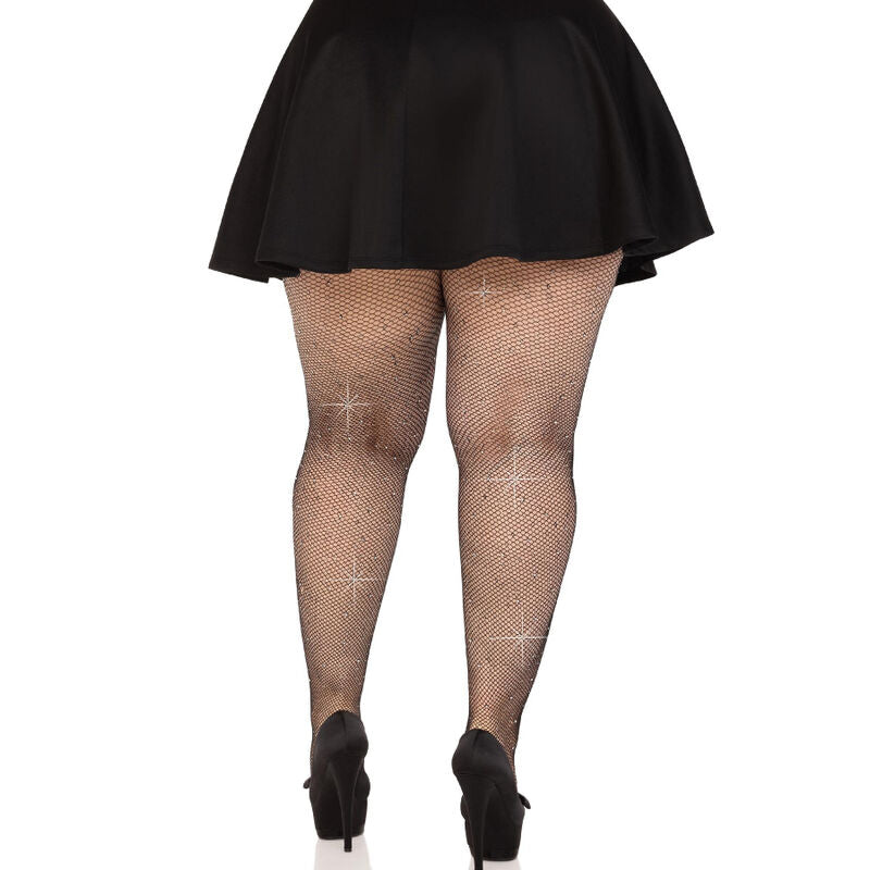 LEG AVENUE - MEIAS DE MALHA CRISTALIZADA CARAMELO TAMANHO PLUS