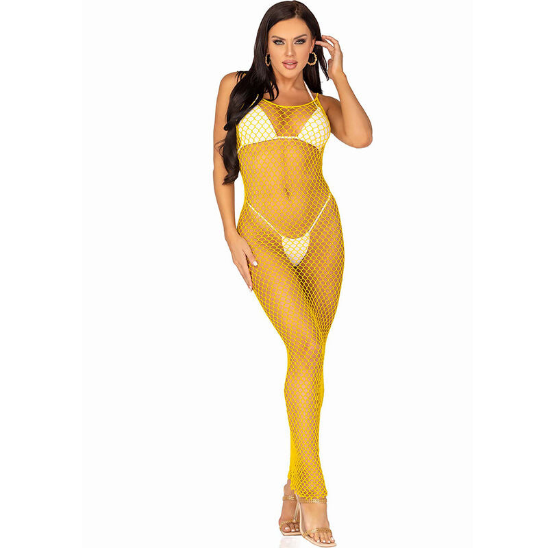 LEG AVENUE - VESTIDO LARGO DE RED AMARILLO TALLA ÚNICA