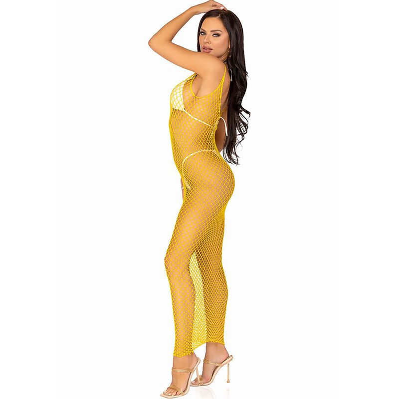 LEG AVENUE - VESTIDO LARGO DE RED AMARILLO TALLA ÚNICA