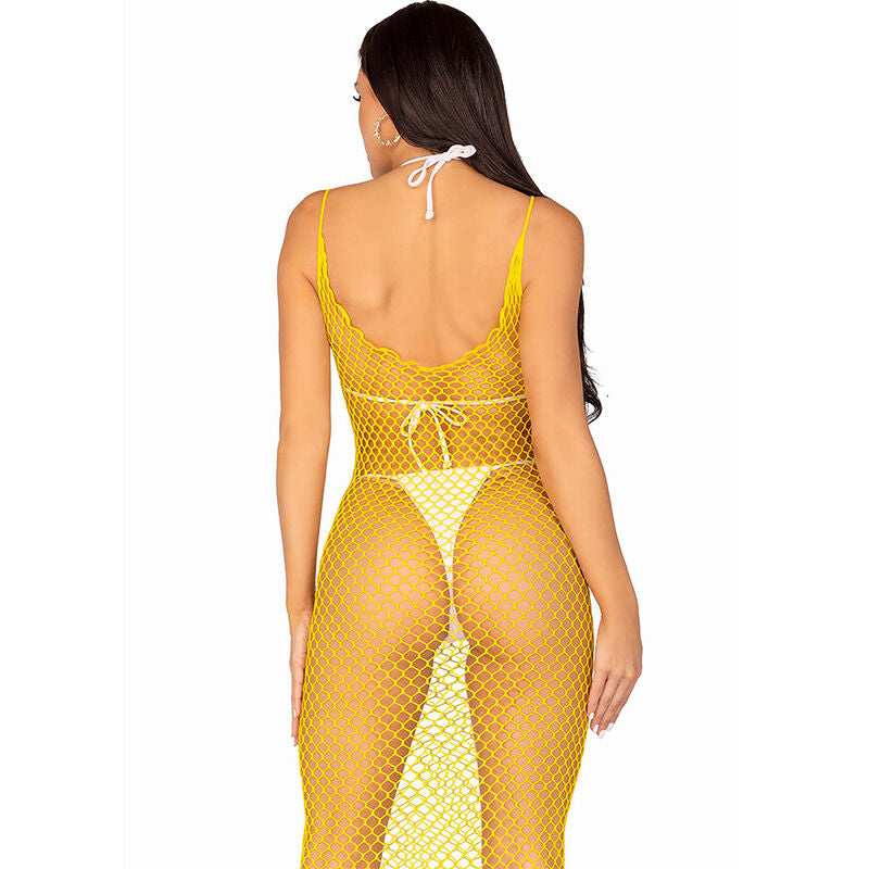 LEG AVENUE - VESTIDO LARGO DE RED AMARILLO TALLA ÚNICA