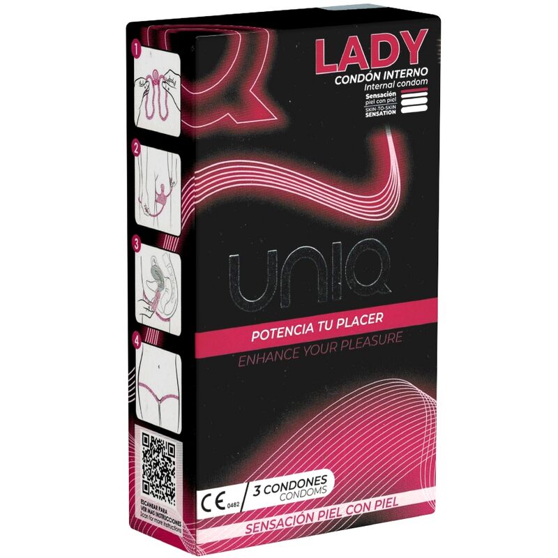 UNIQ - LADY CONDOM CONDONES FEMENINOS SIN LÁTEX CON LIGUERO 3 UNIDADES