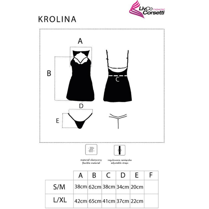 MODA LIVCO CORSETTI - KROLINA LC 90734 CHEMISE + TANGA NEGRO L/XL