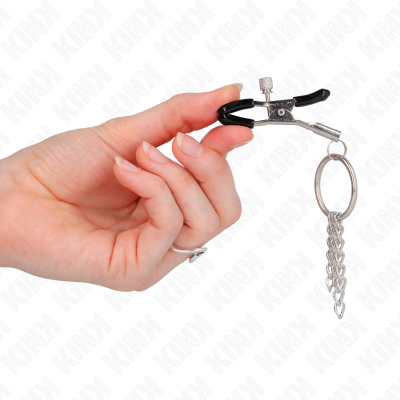 KINK - RING O-RING PINÇA DE MAMILO E CORRENTE PEQUENA PRATA 6 CM