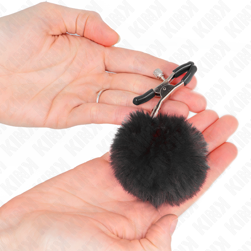 KINK - Grampo de mamilo com bola de pelo sintético preto 6 cm