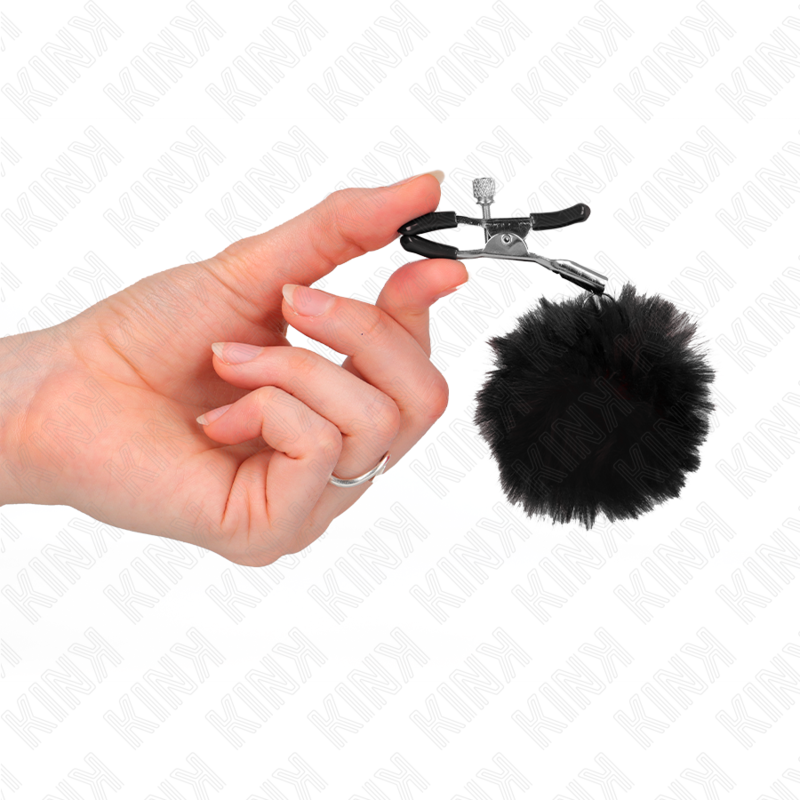 KINK - Grampo de mamilo com bola de pelo sintético preto 6 cm