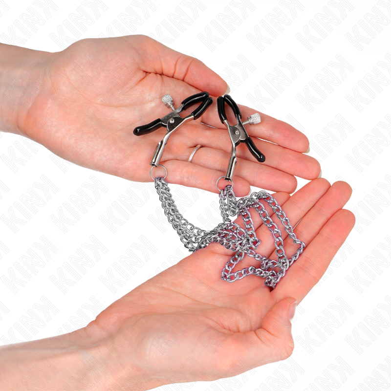 KINK - Grampos de mamilo com 3 correntes prata 20/23/28 cm