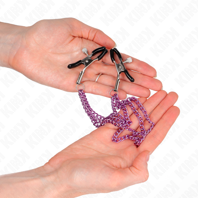 KINK - PINÇAS PARA MAMILOS COM 3 CORRENTES ROXO 20/23/28 CM
