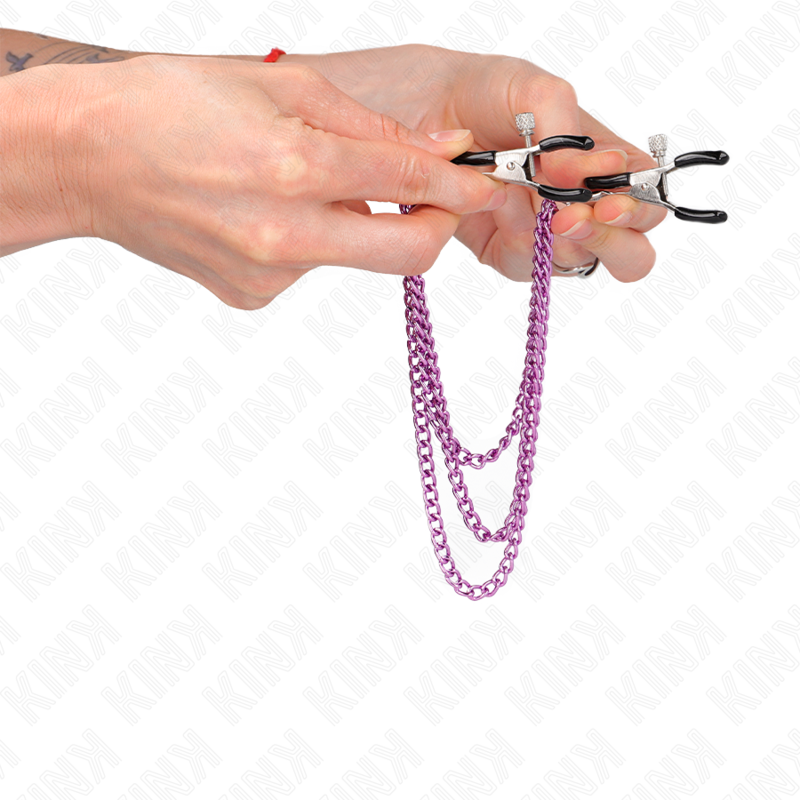 KINK - PINÇAS PARA MAMILOS COM 3 CORRENTES ROXO 20/23/28 CM