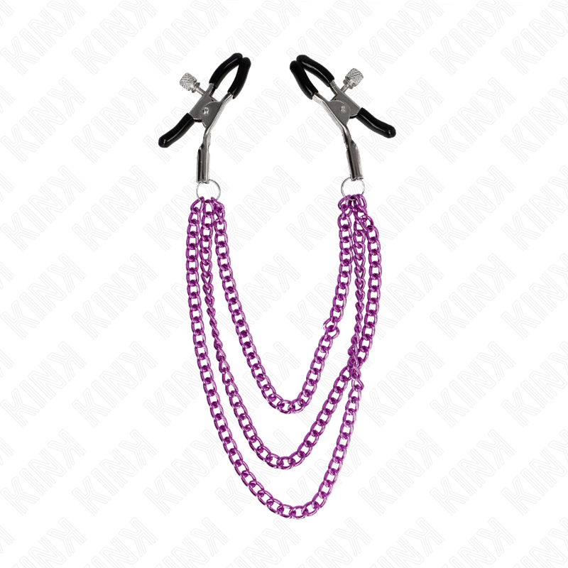 KINK - PINÇAS PARA MAMILOS COM 3 CORRENTES ROXO 20/23/28 CM