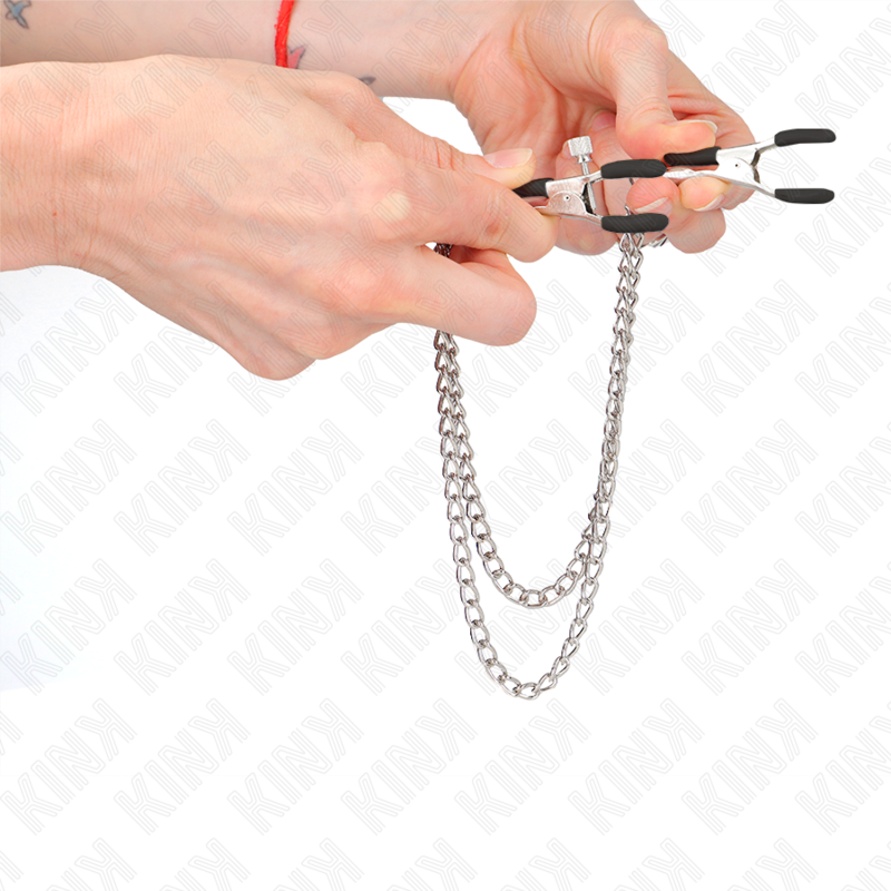 KINK - PINÇAS PARA MAMILOS COM 2 CORRENTES GROSSAS PRATA 20/23 CM