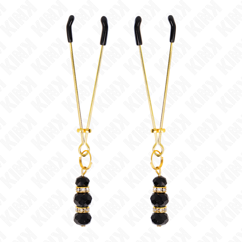 KINK - Grampos finos dourados para mamilos com 3 contas de vidro pretas de 7 cm