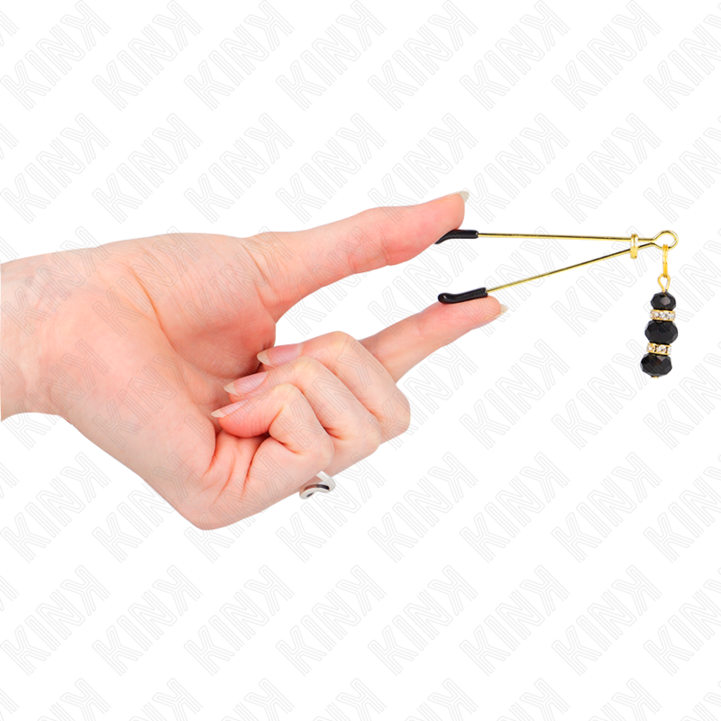 KINK - Grampos finos dourados para mamilos com 3 contas de vidro pretas de 7 cm